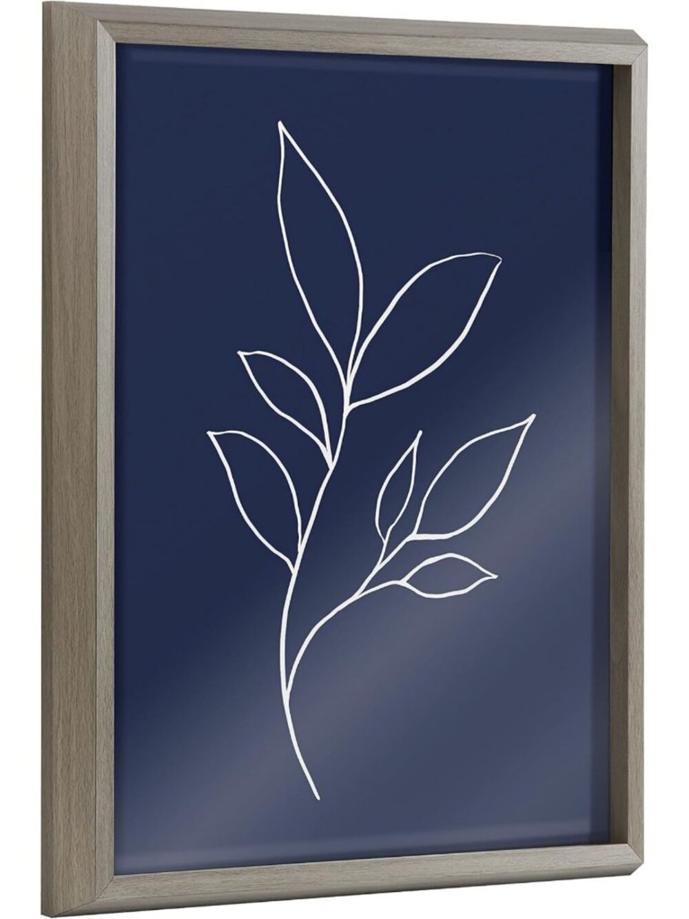 Modern Blue Botanical Line Sketch Print - Framed Glass Wall Art, 16x20, Abstract